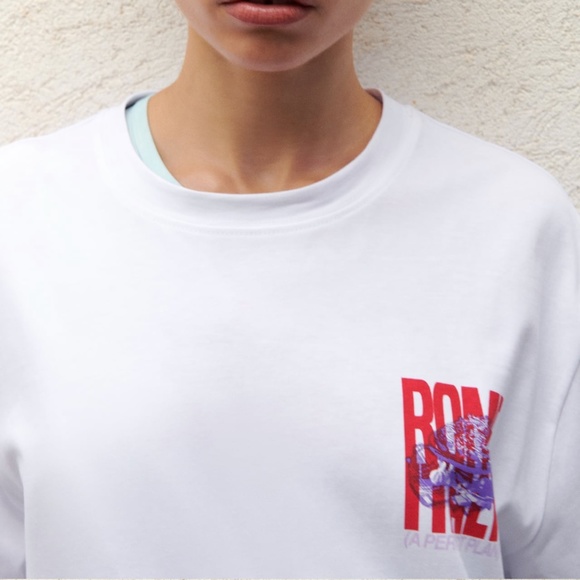 Zara limited edition white with slogan printed high quality cotton top - Picture 2 of 7